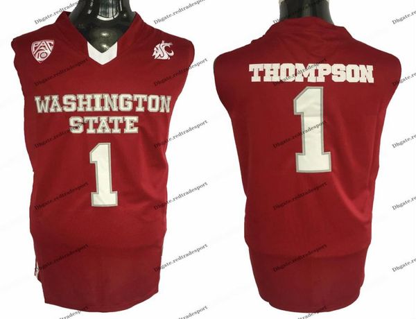 Vintage Washington Eyaleti Klay Cougars #1 Thompson College Basketbol Formaları Erkek Ev Kırmızı Dikişli Üniversite Gömlekleri S-XXL3381516