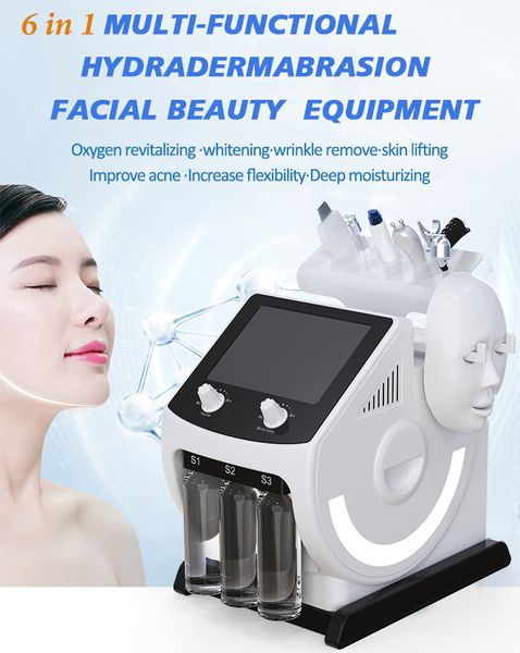 Máquina de dermoabrasão 6 em 1, purificador de pele RF, oxigênio, spray facial, máquinas de limpeza profunda da pele