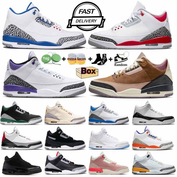 Sapatos de basquete Jumpman 3 3s Fogo Cardeal Vermelho Pinho Verde Racer Azul Musselina Escuro Mocha Escuro Iris Sorte Verde Preto Ouro Branco Cimento Homens Mulheres Treinadores Esportivos Sapatilhas