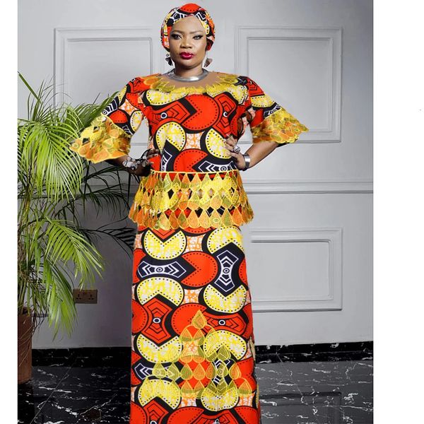 H d roupas africanas para mulheres vestidos bordados tradicionais bazin ricos maxi vestido de alta qualidade festa de casamento ocasião 240226