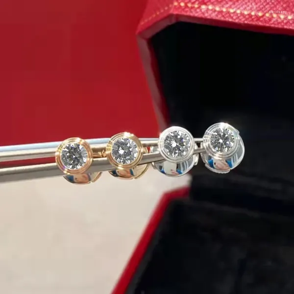 Orecchini a bottone in vero argento sterling 925 con singolo diamante orecchio temperamento femminile gioielli di marca di lusso moda per donne uomini
