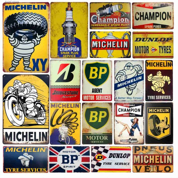 Metallmalerei, Vintage-Dekor, Metall-Blechschild, dekorative Plakette, Reifenservice, Garage, Tankstelle, Zündkerze, Männerhöhle, Club, Bar, Zuhause, Wanddekoration, T240309