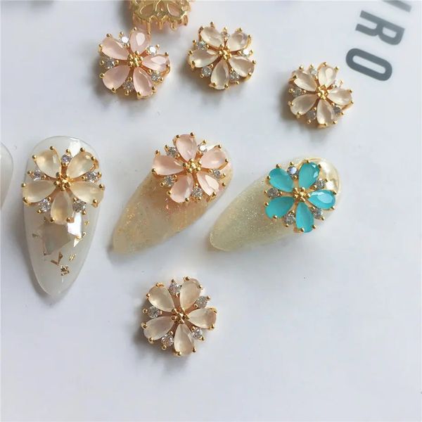 10 pçs 3d japonês opala flor zircão peças da arte do prego cristais jóias strass unhas acessórios suprimentos decorações encantos 240301