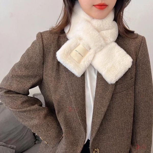 Coletes masculinos estilo coreano inverno cachecol de pelúcia para mulheres estudante outono quente pele falsa cruz cachecóis bonito meninas proteção de pescoço macio