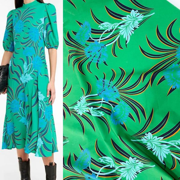 Capris Europäische und amerikanische Mode grüne Iris Blume bedruckter Baumwollstoff für Frauen Kleid Bluse Hosen handgemachte DIY Clth Nähen