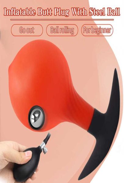 Articoli per il massaggio Plug anale gonfiabile Sfera in acciaio incorporata Plug anale Pompa dildo Butt plug Dilatatore anale Massaggio prostatico Gspot Stimula1461586