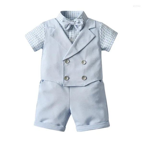 Conjuntos de roupas infantis para bebês meninos conjunto camisa calças curtas roupas terno crianças traje xadrez impressão criança 1 3 5 y