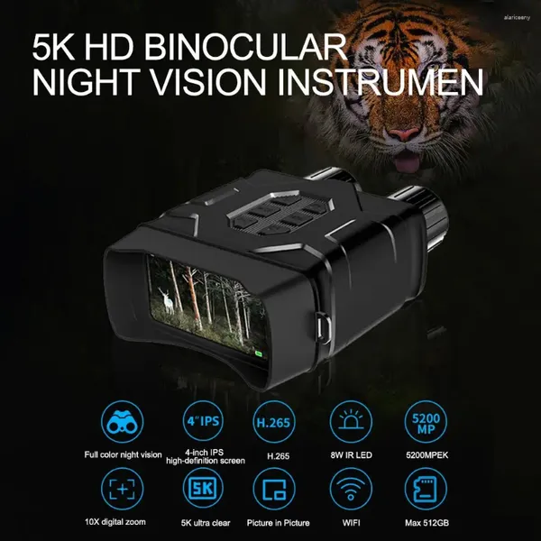 Óculos de visão noturna ips 5k ultra alta definição 10x zoom digital infravermelho wifi binóculos telescópio para caça acampamento