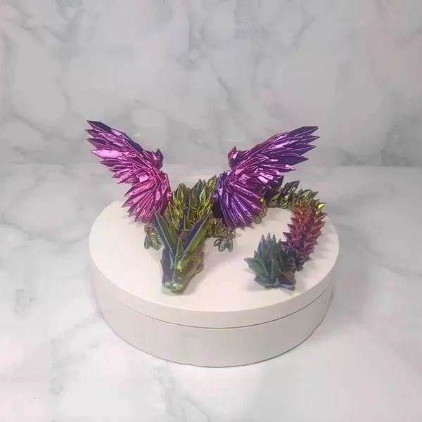 Figure di drago stampate in 3D Drago mobile multi-snodato con pietre preziose con ali Giocattoli Ornamento decorativo da tavolo Regali di compleanno 240304
