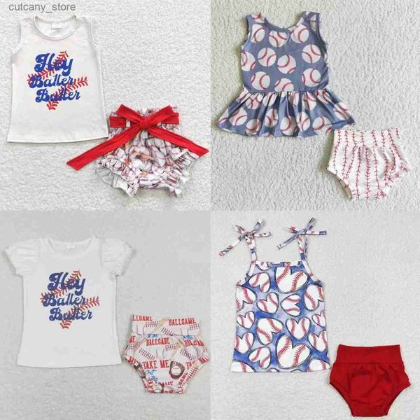 T-shirt all'ingrosso Neonate Bambino Set da baseball Bambini Bambini Ball Tops Bummie Shorts Infant Boutique Outfit Abbigliamento L240311