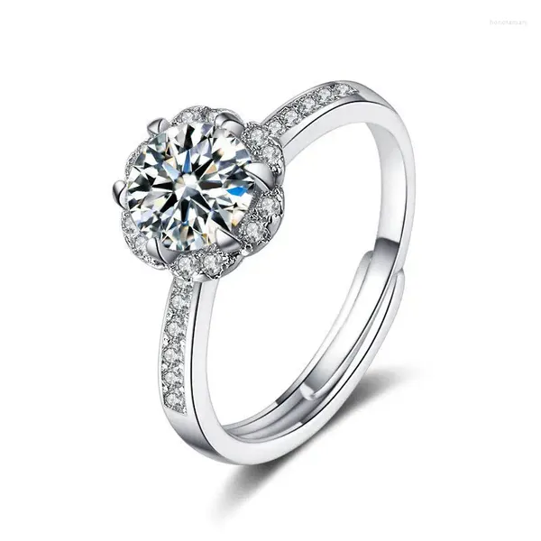 Anéis de cluster Flor coreana em forma de grupo de seis garras conjunto com zircão simulação de moda Mosang pedra flash diamante anel aberto feminino
