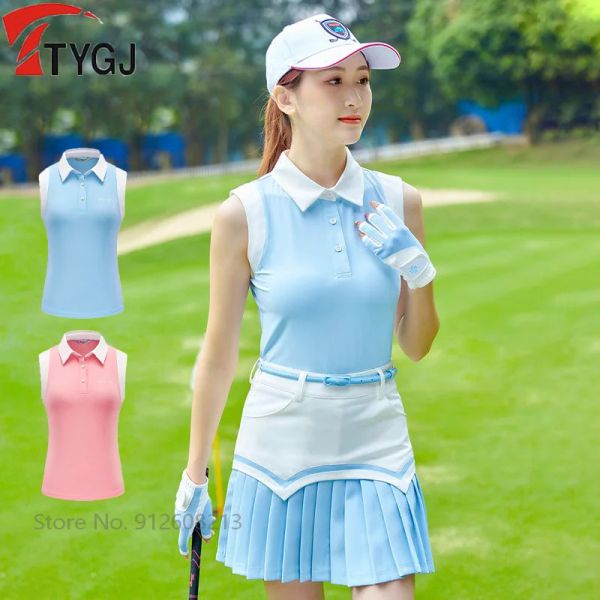 T-Shirt TTYGJ Frauen Casual Golf Tank Tops Sommer Quickdry Golf Weste Dame Ärmellos Badminton Polo T-shirt Patchwork Sport Shirt SXL