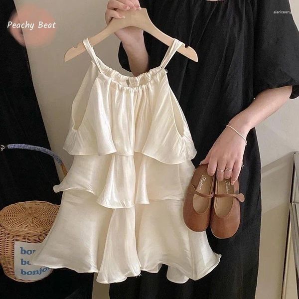 Vestidos de menina moda bebê princesa vestido de seda infantil criança criança babados vestido sem mangas vestido de verão roupas casuais 2-12y