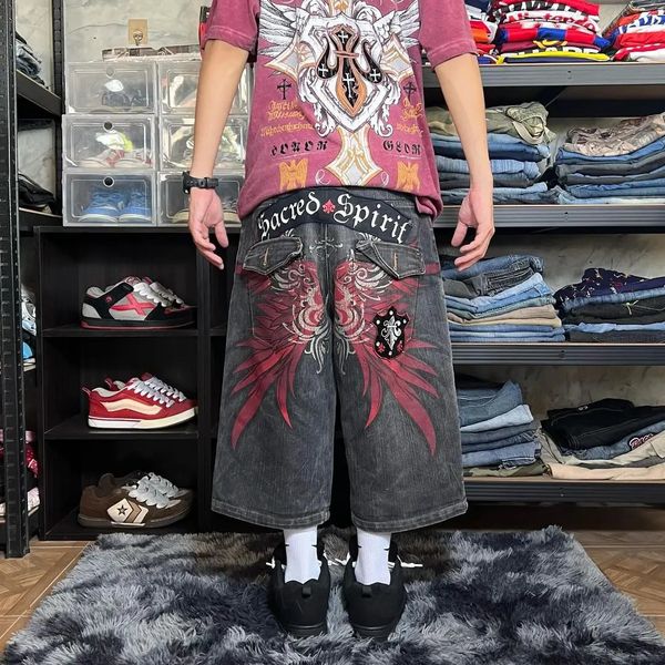 Уличная одежда в стиле хип-хоп, женские мешковатые джинсы, прямые широкие брюки с принтом в стиле ретро, модные брюки в стиле Харадзюку 240227