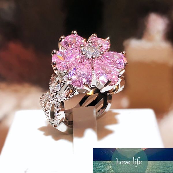 Qualidade rosa em forma de coração zircão anel feminino cross-border doce rosa diamante anel para sempre amor moda jóias