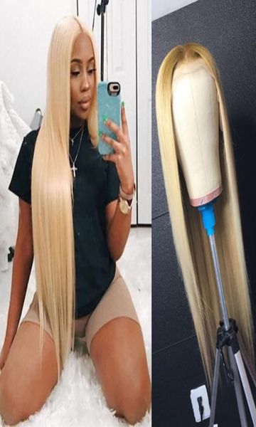 Parrucche piene del merletto dei capelli umani biondi di densità 150 613 con i capelli del bambino Parrucche anteriori del merletto vergini indiane brasiliane diritte pre pizzicate7102688