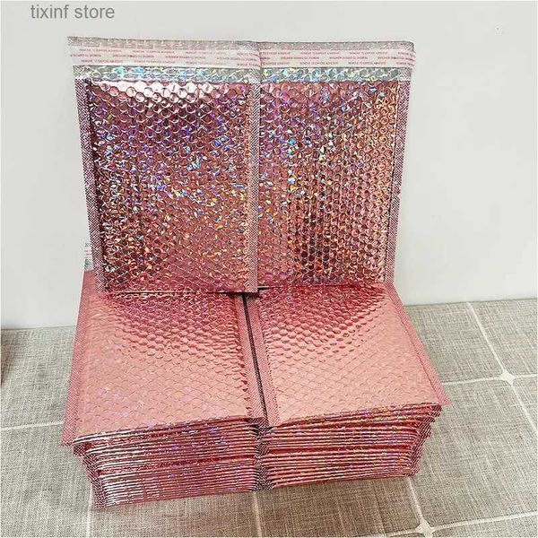 Envoltório de presente 100pcs Laser Rose Gold Embalagem Envio Bolha Mailer Folha de Ouro Plástico Envelopes Acolchoados Saco de Presente Mailing Envelope Bag 15x20cm T240309