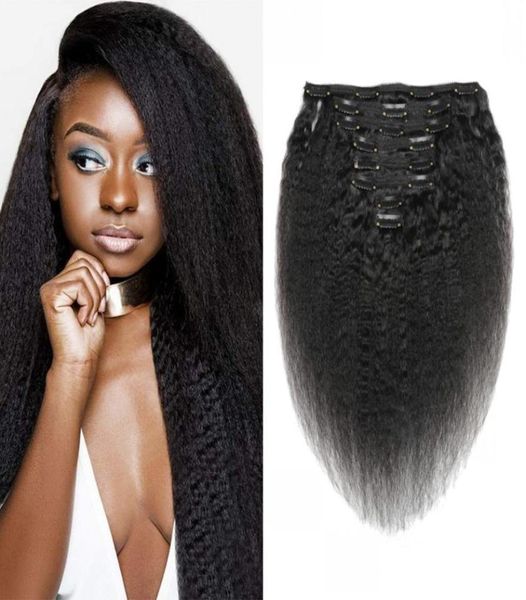 Kinky Straight Clip In Human Hair Extensions Бразильский натуральный цвет волос Remy 120G 8 шт. Набор заколок Yaki Ins4474739