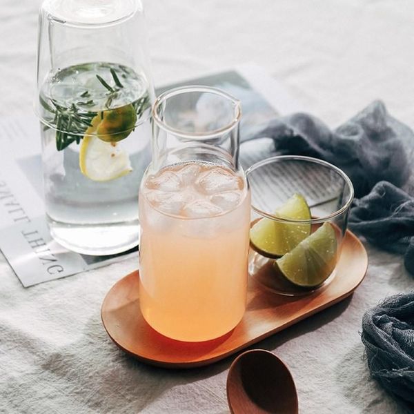 Bicchieri da vino Tazza da caffè Caraffa per acqua con bicchiere Set di tazze per bottiglie fredde in vetro Resistenza alle alte temperature sul comodino186y