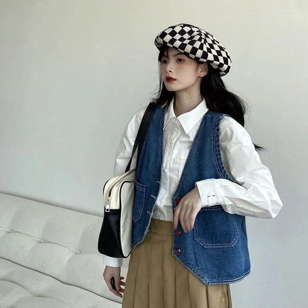 Gilet da donna MEXZT Vintage Denim Donna Streetwear Jeans Gilet Coreano Harajuku Preppy Senza maniche Crop Serbatoi Casual Outwear Top