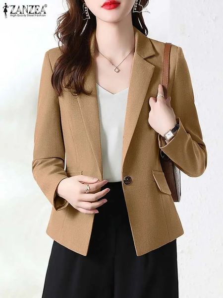 ZANZEA Mode OL Arbeit Blazer Langarm Revers Neck Outwear Frau Vintage Solide Jacken Weibliche Elegante Taste Mantel Übergroßen 240308