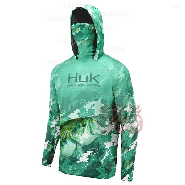 HUK Angelhemden UPF 50 Herren-Kapuzenhemd mit Maske UV-Hoodie Herren atmungsaktiv Jagdjacken