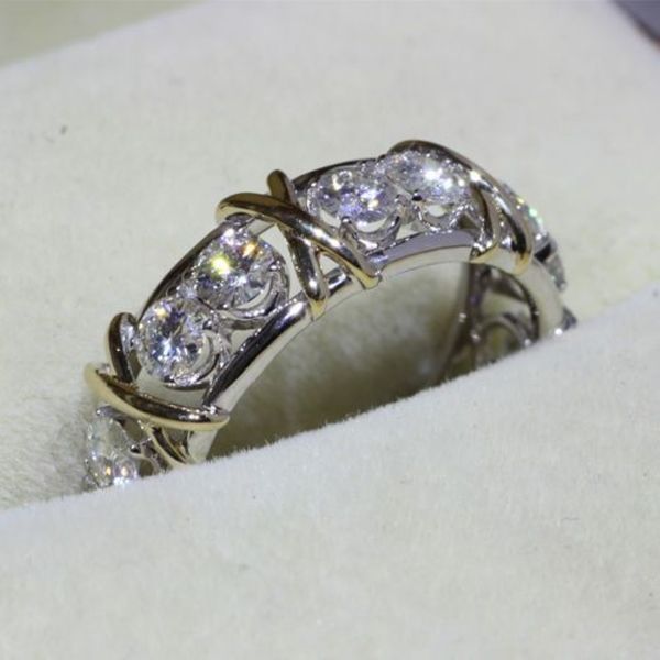 Victoria Wieck Marca Jóias 10kt ouro branco cheio de Topázio Simulado Diamante Casamento princesa Banda Anéis de Prata para Mulheres Tamanho 5 6266p