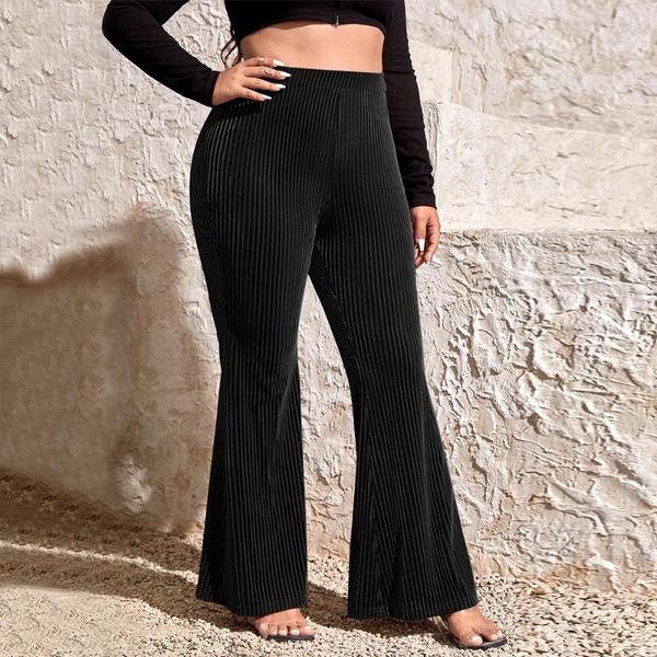 Hosen Plus Größe Elastische Flare Frauen Solide Rippen Casual Hosen 2024 Frühling Club Outfit Weibliche Sexy Luxus Elegante