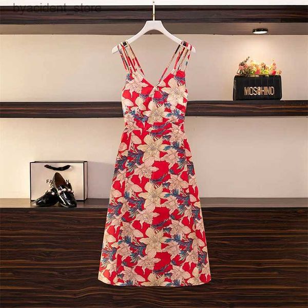 Urban Sexy Dresses Plus Size Fat Sister Französisches florales Neckholder-Kleid 2023 Sommer neuer sexy Plus Size Damen langer Rock 63263 L240309