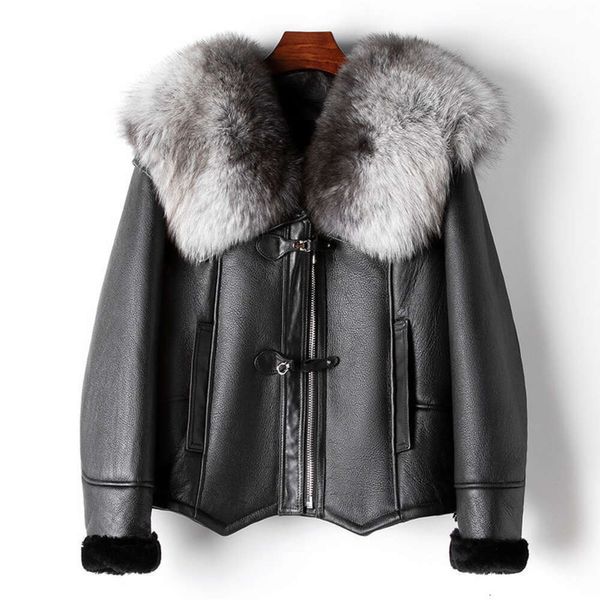 Kleine Menge an Kleidung 2024 Neue integrierte Jacke aus Haining Fox-Schaffell für Damen im Western-Stil mit großem Pelzkragen 968389