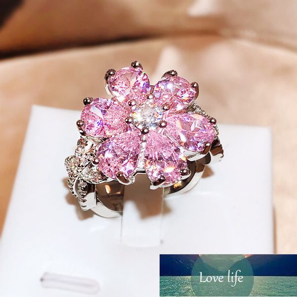 Anel de zircônia rosa em forma de coração, feminino, transfronteiriço, doce, rosa, diamante, amor para sempre, joias da moda