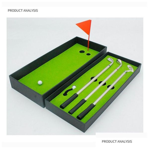 Dekompressionsspielzeug Golf Pen Mini Desktop Ball Metallstifte Geschenkset mit Putting Green Flag Weihnachtsstrumpf Stuffers für Adts Coworker Dh3Ec