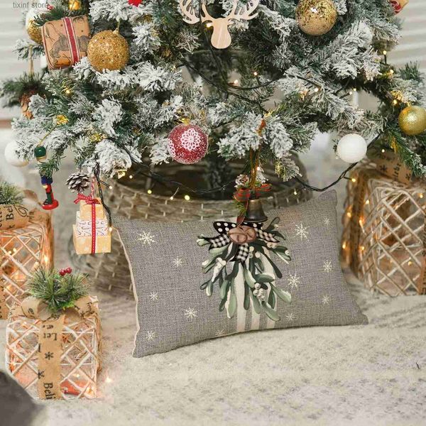 Caso de travesseiro árvore de natal rena listra cinza caso 30x50cm inverno férias capa de almofada sofá decoração t240316