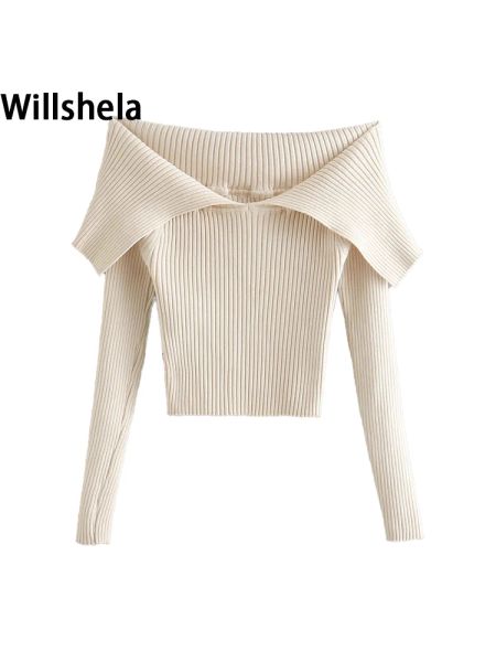 Pullover Neue Frauen, die Strickpullover exponierte Schultern sexy lässige schicke Ins Stil elastischer Slimfit gestrickt Tops Frau Pullover