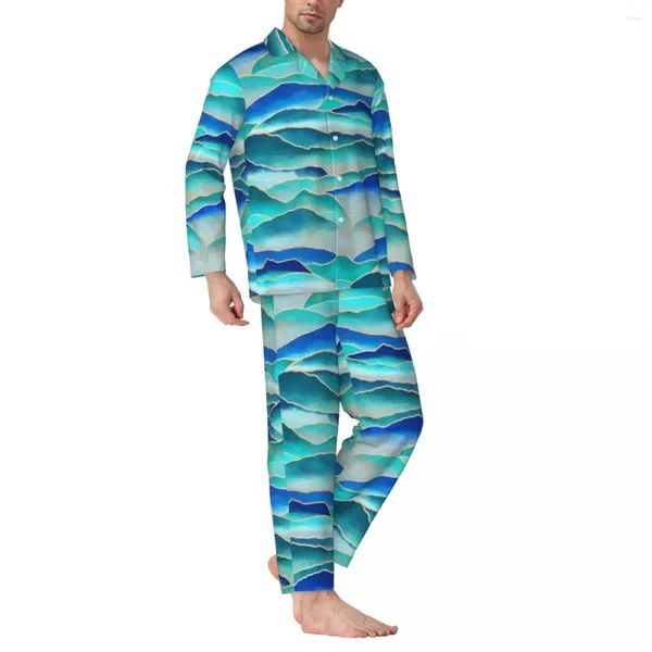 Uomo sonno abbigliamento per pigiami uomini eleganti montagne del sonno stampato al tramonto 2 pezzi Inchave Pigiama set maniche lunghe alla moda oversize abita