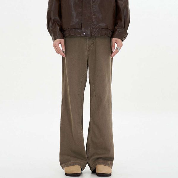 Moda nova Maillard Brown Jeans para homens e mulheres, calças soltas e emagrecedoras com pernas retas, calças versáteis de marca de moda estilo Wasteland