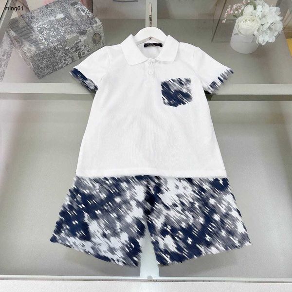 Marke Kinder-Trainingsanzüge, Taschen-T-Shirt-Set, Babykleidung, Größe 120–170 cm, Designer-Kurzarm-POLO-Shirt und Camo-Logo-Shorts, 24. März
