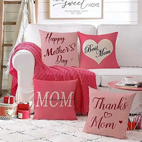 Federa per cuscino in lino quadrata Custodia per la festa della mamma Happy Mothers Day I love mom fodera per cuscino federa per divano decorazione della casa regalo T240316
