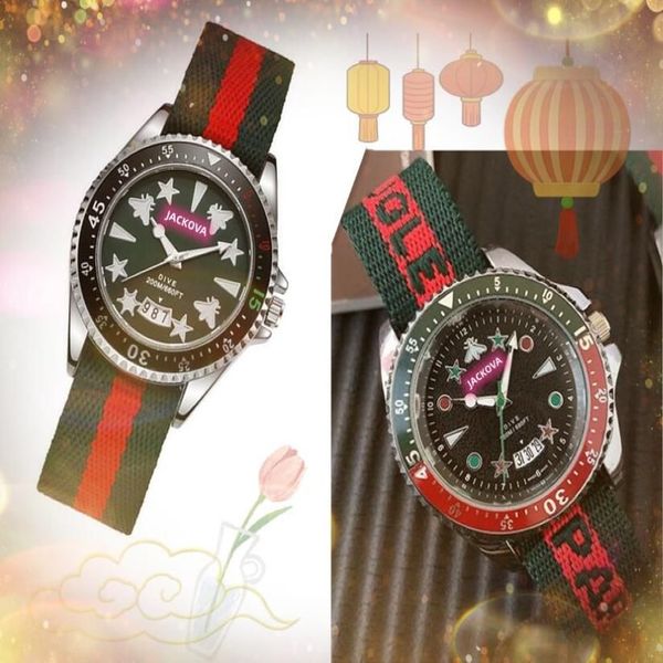 Casal quartzo masculino feminino abelha estrela relógios 45mm data automática grandes diamantes anel de couro vermelho azul náilon bel elegante negócio casual wri254s