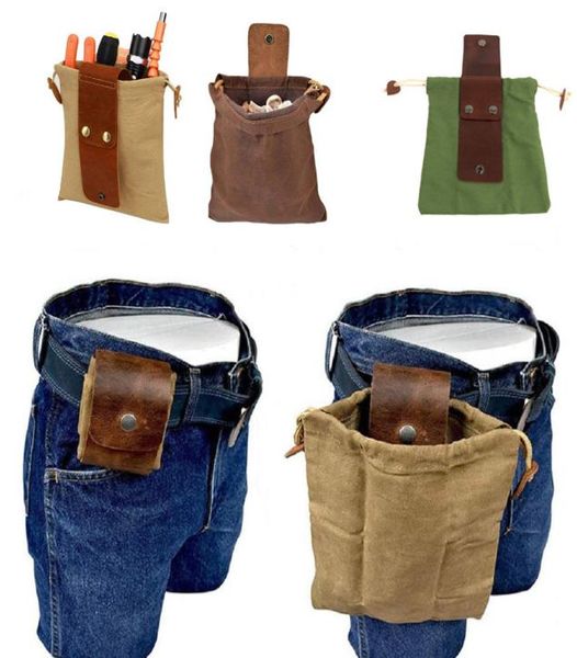 Orijinal deri yemleme torbası açık çekme çantaları mumlu tuval tuval bahçe meyve bel çantası orman kamp yürüyüşü edc aracı 4964760