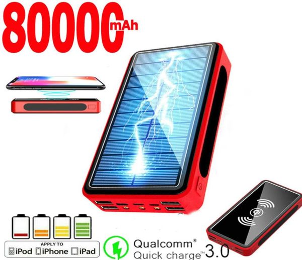 Solar Power Bank 80000mah 4usb LED Tragbares kabelloses Ladenetzteil kann den externen Akku des iPhone Xiaomi 9207930 aufladen