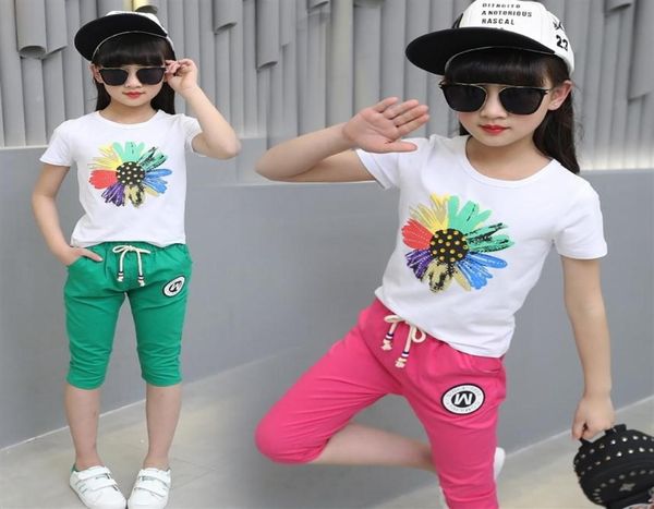 Set estivi per ragazze Abbigliamento Abito nuovo stile 6 Pantaloncini T-shirt 7 Vestiti per ragazza 8 Set per bambini 2 pezzi 9 Marea 10 12 anni Y2008111709