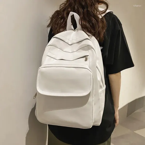 Rucksack, solides PU-Leder, mehrere Taschen, Damen, Unisex, Laptop, College-Mode, große Kapazität, Schultaschen, Mädchen, Jungen, Büchertasche