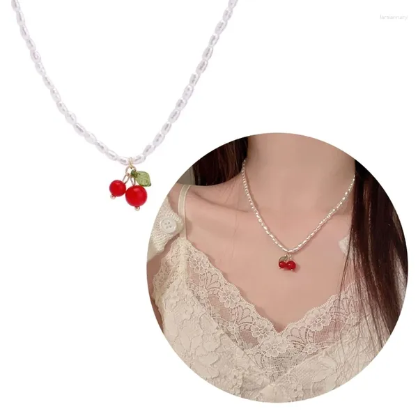 Anhänger Halsketten Nette Kirsche Perle Halskette Für Frauen Barock Schlüsselbein Kette Kragen Mädchen Hals Ketten Aussage Choker Schmuck