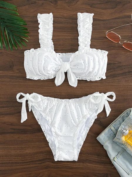 Set Schiffy Nodo Front Tie Side Bikini 2024 Costume da bagno bianco Donna Costumi da bagno Femminili Bagnanti sexy Costume da bagno Costume da bagno Beachwear