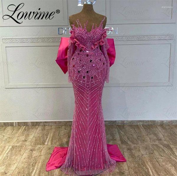Partykleider Sparkly Mermaid Langarm Frau Abendkleid Arabisch Voll Perlen Prom Kleider Nach Maß Plus Größe Promi 2024