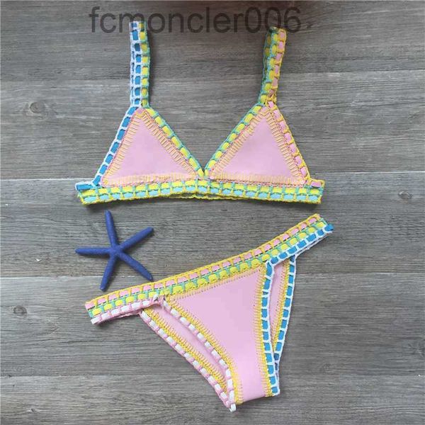 Kadın mayo tığ işi bikini kadınlar seksi örgü patchwork el yapımı neopren boho plaj kıyafeti mayo mayosu biquini 230417 tbf4