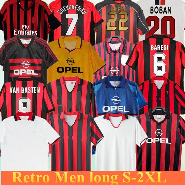 Retro Futebol Jerseys KIT Manga Longa Kaka Baggio Maldini MILAN VAN BASTEN Pirlo Inzaghi Gullit Shevchenko Vintage Clássico Ac S Camisa de Futebol define Manga Maillots