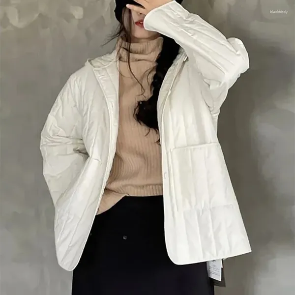 Trench da donna con cappuccio in cotone leggero autunno inverno tinta unita monopetto sciolto giacca antivento casual da esterno