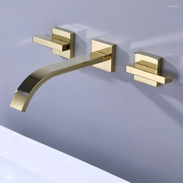 I rubinetti del lavandino del bagno brillano di oro o spazzolato nel rubinetto del lavabo a parete con rubinetto a cascata e acqua fredda BF546